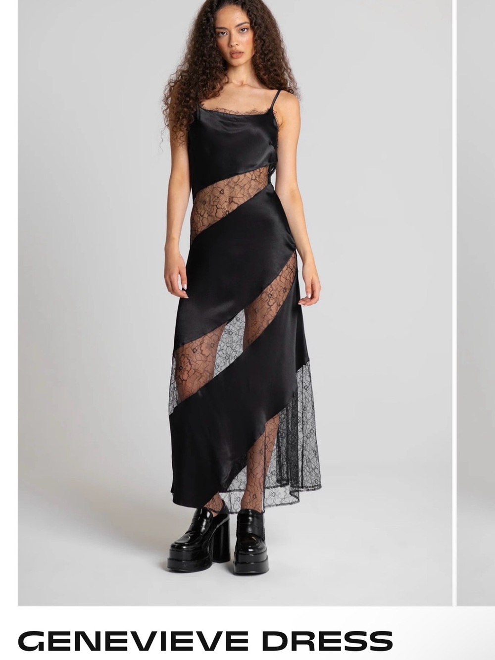 Shirt Genevieve Black Lace-Panel Slip Dress